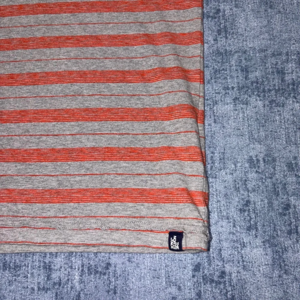 The North Face Mens Large Polo Shirt Grey Orange Striped Short Sleeve Cotton L